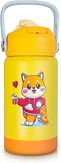 12 Oz Kids Insulated Stainless Steel Water Bottle with Shibanu Cartoon – Double-Wall Vacuum Thermos, Leakproof, Detachable Straw & Protective Silicone Boot – Ideal for School, Outdoor, and Gift