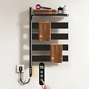 Swivel Heated Towel Rack, Wall Mounted Electric Towel Warmer Rack for Bathroom, 4 Square Bars Swivelable Towel Dryer with Tray, with Built-in Timer, for Bathroom,Salons&Spas