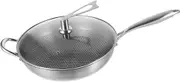 TIDTALEO Honeycomb Nonstick Stainless Steel Wok with Lid Frying Pan for Gas and Induction Stoves Cooking Surface Easy to Clean for Everyday Stir Frying