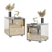 Advwin Set of 2 Mirrored Bedside Table Side Table 2 Drawers Storage Cabinet Nightstand
