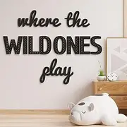 Beeveer Where the Wild Ones Play Nursery Sign Wooden Playroom Wall Decor Playroom Decoration Word Play Sign for Wall Plaques(23 Inch,Black)