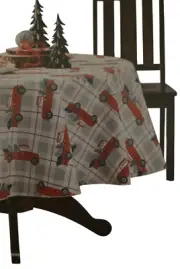 Holiday Time Tablecloth; 70" Round Christmas Red Truck PEVA Tablecloth NEW