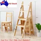 4 In 1 Folding Step Stool Ladder Wooden Chair Bookshelves Kitchen Household Home