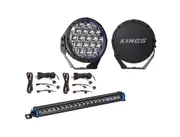 Kings 9" Lethal driving lights + 20" Single Row Light Bar + 2x Plug N Play Wiring Harness Kit