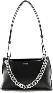 [X NIHILO] Everly Women's Leather Shoulder Bag - Elegant Handbag with Silver Chain Strap, Adjustable Crossbody Strap, Stylish Tote for Work, Travel & Evening - One Size Black