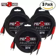3-PACK Pig Hog PD-R1406 Dual RCA Male to Dual 1/4" Mono 6FT Audio Cable