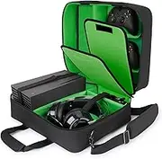 USA GEAR Xbox Series X Carrying Case Compatible with Xbox Series X Console & Xbox Series S - Customizable Interior for Xbox Controllers, Xbox Games, Gaming Headset, and More Gaming Accessories (Green)