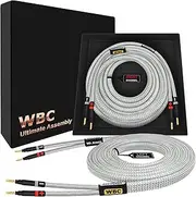 WORLDS BEST CABLES 4 Foot Ultimate - 10 AWG - Ultra-Pure OFC - Premium Audiophile HiFi Speaker Cable Pair with Eminence Gold Banana Plugs & Silver Tweed Jacket
