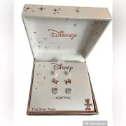 Disney silver plated rose gold Minnie Mouse 3 pair earring box set New Coquette