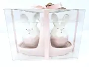 Bunny Egg Easter Basket Pink White Salt & Pepper Shakers New