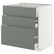 METOD / MAXIMERA base cabinet with 3 drawers, white/Nickebo matt grey-green, 80x60x80 cm