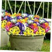 10 Bundles Artificial Pansy Flowers UV Resistant Plastic Plants Fake Silk Faux