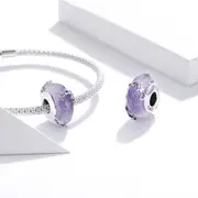 Solid 925 Sterling Silver Purple Glass Pandora Inspired charm