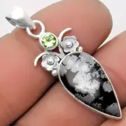 Snow Flake Obsidian & Sky Blue Topaz 925 Sterling Silver Pendant Jewelry P-1695