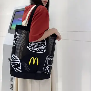 【拾趣】麥當勞McDonald's網紗帆布袋 小型托特包摺疊輕便環保購物袋手提托特包