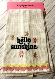 NWT Simply Southern Kitchen Towel Hello Sunshine daisy 27x18 Cotton Waffle knit