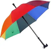 Portable Lightweight Golf Umbrella 2 in 1 Walking Sticks Umbrella Rainbow Windbreak Ribs Walking Cane Umbrella for Climbing Hiking Father's Gift Business