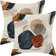 Mid Century Boho Pillow Covers 18x18 Set of 2, Abstract Navy Blue Burnt Orange Outdoor Throw Pillow Covers Geometric Minimalist Decor Cushion Case ...