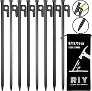 RIY 8 Pack Tent Stakes Heavy Duty 12 inch Steel Tent Pegs for Camping Unbreakable and Inflexible