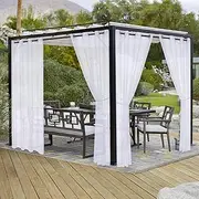 LORDTEX Burlap Linen Look Outdoor Curtains for Patio - 2 Panels Waterproof Sheer Curtains for Pergola, Porch, Cabana and Gazebo Grommet Indoor/Outdoor Voile Sheer Drapes (52 x 84 inch, White)