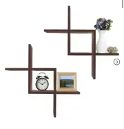 Greenco Criss Cross Intersecting Wall Mounted Floating Shelves- Set of 2 Walnut