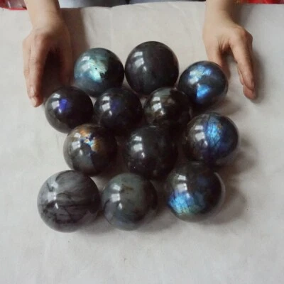 11LB 12Pcs Natural Rainbow Labradorite Crystal Sphere Ball Polished Healing