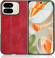 [Jarttarn] Case Compatible with Google Pixel 9 Pro Fold 5G 2024, Ultra-Thin PU Leather Texture Cover PC+TPU Non-Slip Shockproof Protective Back Cover for Google Pixel 9 Pro Fold (Red)