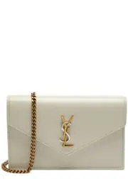 Saint Laurent Envelope Leather Wallet on Chain, Leather Wallet, White One Size