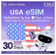Jethro Mobile - eSIM USA, Quick Activation, 20GB High-Speed Data, Unlimited Talk