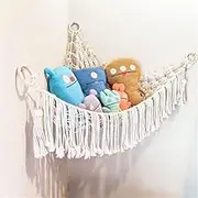 Macrame Toy Hammock, 55 Inch Stuffed Animal Storage Net, Hanging Plush Organizer Holder for Bedroom, Mesh Display With Tassel & Hooks