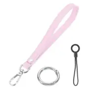 7 Inch Wristlet Strap PU Leather Silver Ring Lanyard for Clutch (Pink)