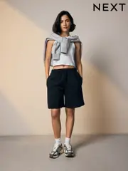 Black Supersoft Peached Essentials Mid Length Jersey Jort Shorts (F48390) | $38
