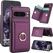 Boyobacase for Googie Pixel 8 Pro 5G Case Wallet with Card Holder,for Googie Pixel 8 Pro 5G Flip Case 360°Rotation Ring Holder Kickstand Phone Cover with 4 Card Slots and Cash Pocket-Deep Purple