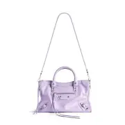 BALENCIAGA Le City Small $2390 Light Purple Arena Leather Handbag New