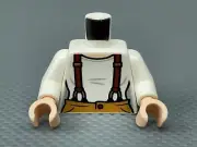 LEGO Female Minifigure Torso White Shirt Red. Brown Suspenders Med Nougat Pants