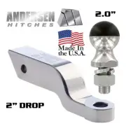 2" Drop Andersen Alumistinger Hitch Ball Mount Receiver Bar w/ 2" Hard Tow Ball
