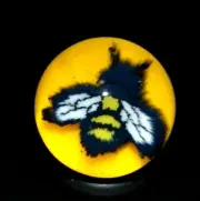 LIZZIE BECK GLASS MARBLE/.889"-FUZZY GOLDENROD BEE MILLEFIORI-THICK & FUZZY BEE
