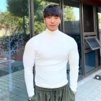 在飛比找蝦皮商城精選優惠-男裝韓國秋季上衣男士純色 T 恤半領套頭衫帶領緊身單色修身優
