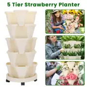 Stackable 5 Tier Vertical Garden Stacking Planters with Tray Flow Grid System