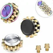 Brass Gear Linkage Mini Fidget Spinners, Stacking Extendable Metal Fingears Gyro Toys for Adults, Copper Gold Small Haptic Coin R188 Bearing, Autism Sensory ADHD Anxiety Reduce (Mix of 3)