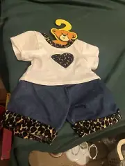 Vintage Build A Bear Pants And Heart Shirt Outfit Leopard Cheetah Print Trim