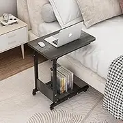 TigerDad Adjustable Height C Table Sofa Side Bedside Table with Wheels, Hospital Bed Table Rolling Tray with Storage, Mobile Computer Desk Laptop Table for Home Use,Gray