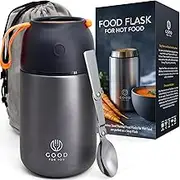 Insulated Food Flask - 730ml Stainless Steel Jar for Hot and Cold Meals – Double-Wall Insulation, Thermal Food Container for School, Office, Travel, Camping - Foldable Spoon