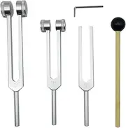 Binxind 4 Pack Tuning Fork Set(128Hz, 256Hz, 512Hz) with Tuning Fork Hammer for Sound Sound Vibration Tool Without Base,Silver