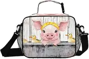 Insulated Lunch Box Pig Cute Bathtub for Women Men - Ideal for Work, Picnics - Includes Adjustable Shoulder Strap