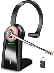 Wireless Headset, Bluetooth Headset with Noise Canceling Microphone, Wireless Headset with USB Dongle for Home Office