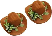 2pcs Bottle Cap Cowgirl Hat Party Bottle Topper Hats Tiny Hats Bottle Toppers Pet Dog Hats Cowboy Hat Bottle Topper Party Bottle Props Cupcake Toppers Funny Rural Vial Lovers Felt