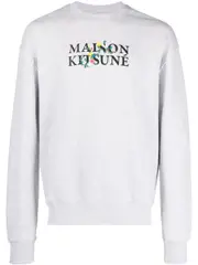 [Maison KitsunÉ] Maison KitsunÉ-Felpa Girocollo In Cotone Con Ricamo Fiori-Uomo L