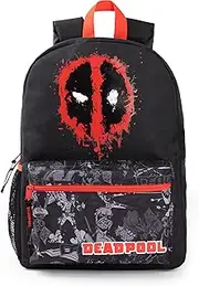 [Marvel] Deadpool Boys Backpack Black & Red Rucksack with Adjustable Straps Superhero School Bag For Kids Movie Merchandise, Black, Rucksack Backpacks
