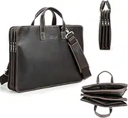 Contacts Full Grain Leather Briefcase for Men 16" Laptop Bag Messenger Bag Computer Satchel Handbag with 3 Layer Compartments, Deep Brown
